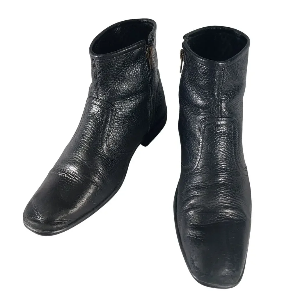 ALFARO! COLOMBIAN MADE BLACK GENUINE LEATHER NIPPED TOE ZIPPER BOOTS! SZ 7.5M